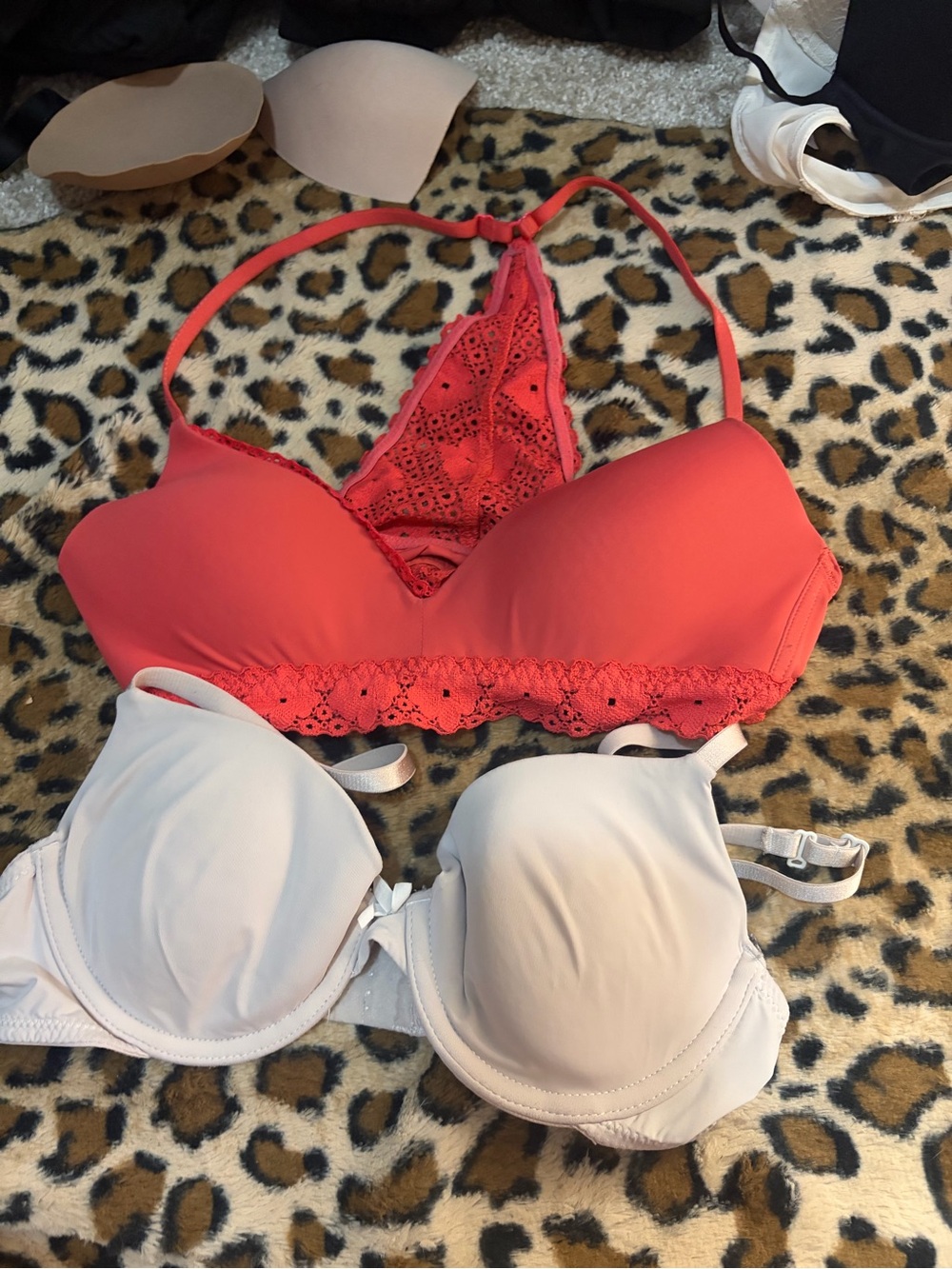 aerie Coral Lace Racerback Bralette and White Molded Bra
